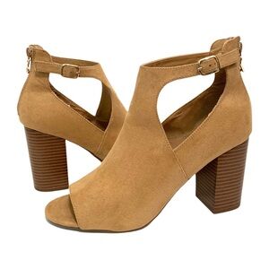 Parker & Sky Mila Tan Faux Suede w/ Cut-Outs Open Toe Booties Shoes Size 10